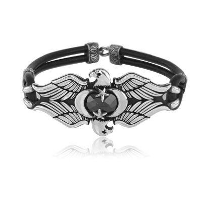 Men's silver bracelet with special design, Eagle, with engraving of star and crescent - 1