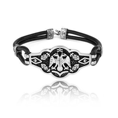 Men's silver bracelet with two-headed eagle engraving - 1
