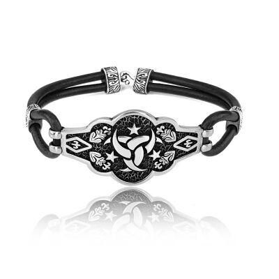 Men's silver bracelet with war logo and three stars engraving - 1