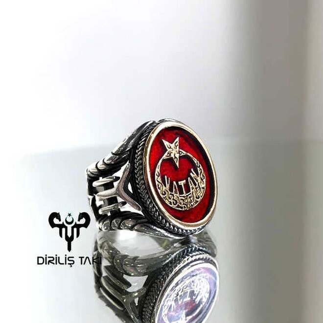 Men's silver Hilal ring with a star engraved with the word Watan and the Kai logo - 2