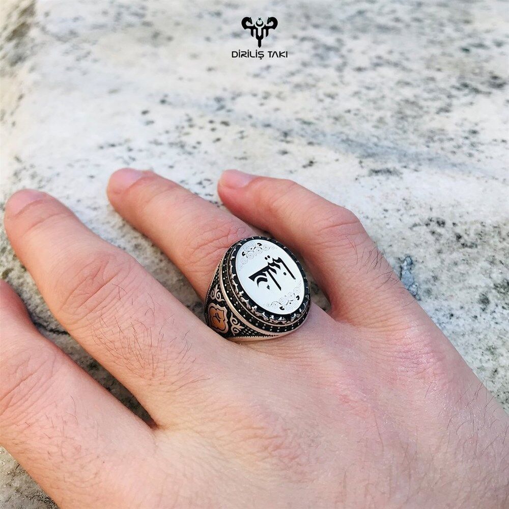 Men's silver ring Customizable oval with Arabic inscription - 3