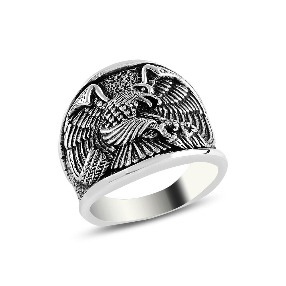 Men's silver ring engraved in the form of a winged eagle - 1