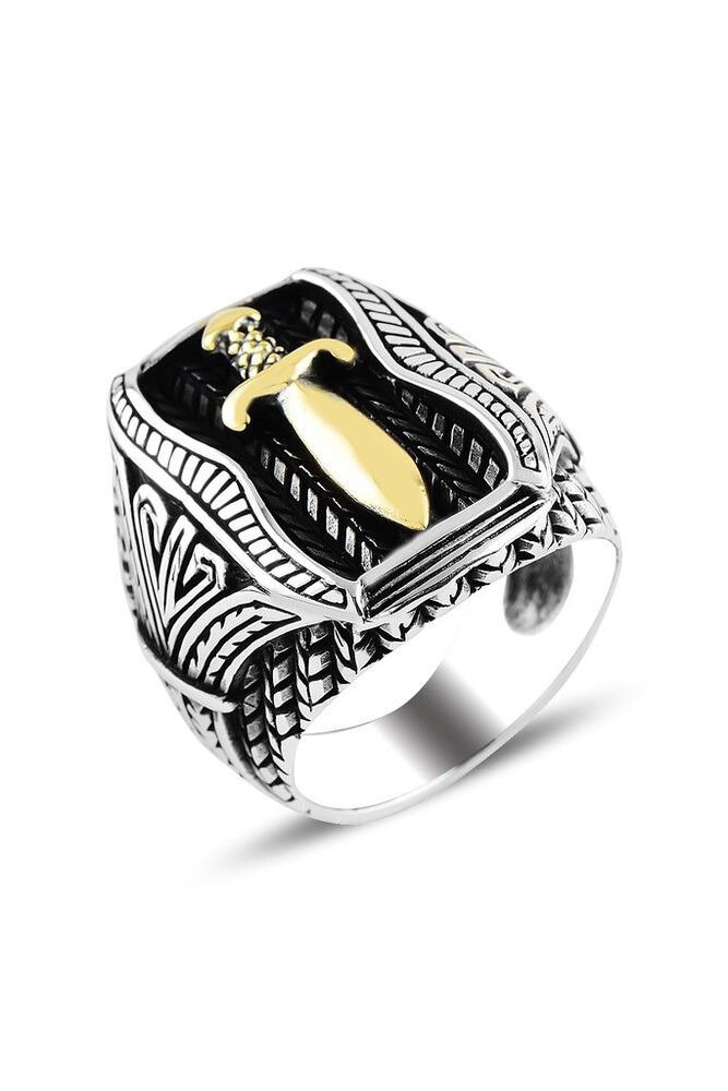 Men's silver ring engraved with a sword symbol - 1