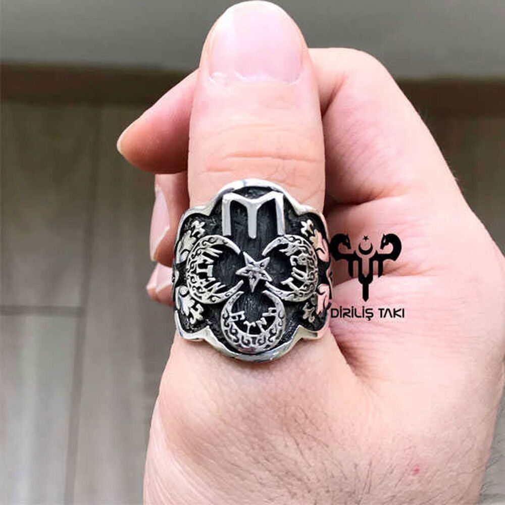 Men's silver ring for the three-star thumb, engraved with the symbol of kai - 3