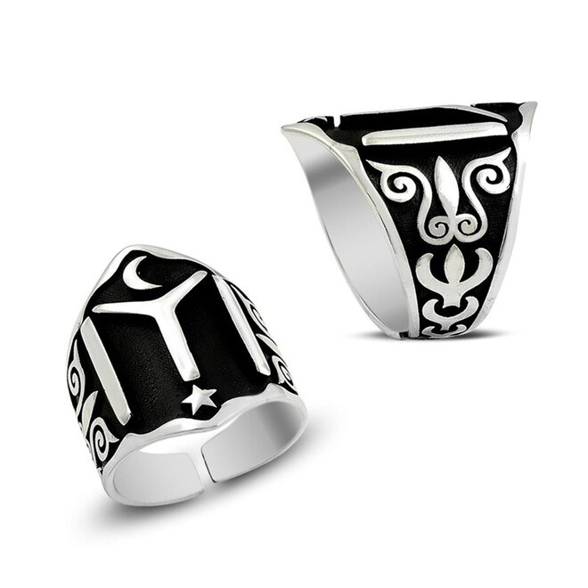 Men's silver ring for thumb starring Yavuz, engraved with the symbol of Kai - 1