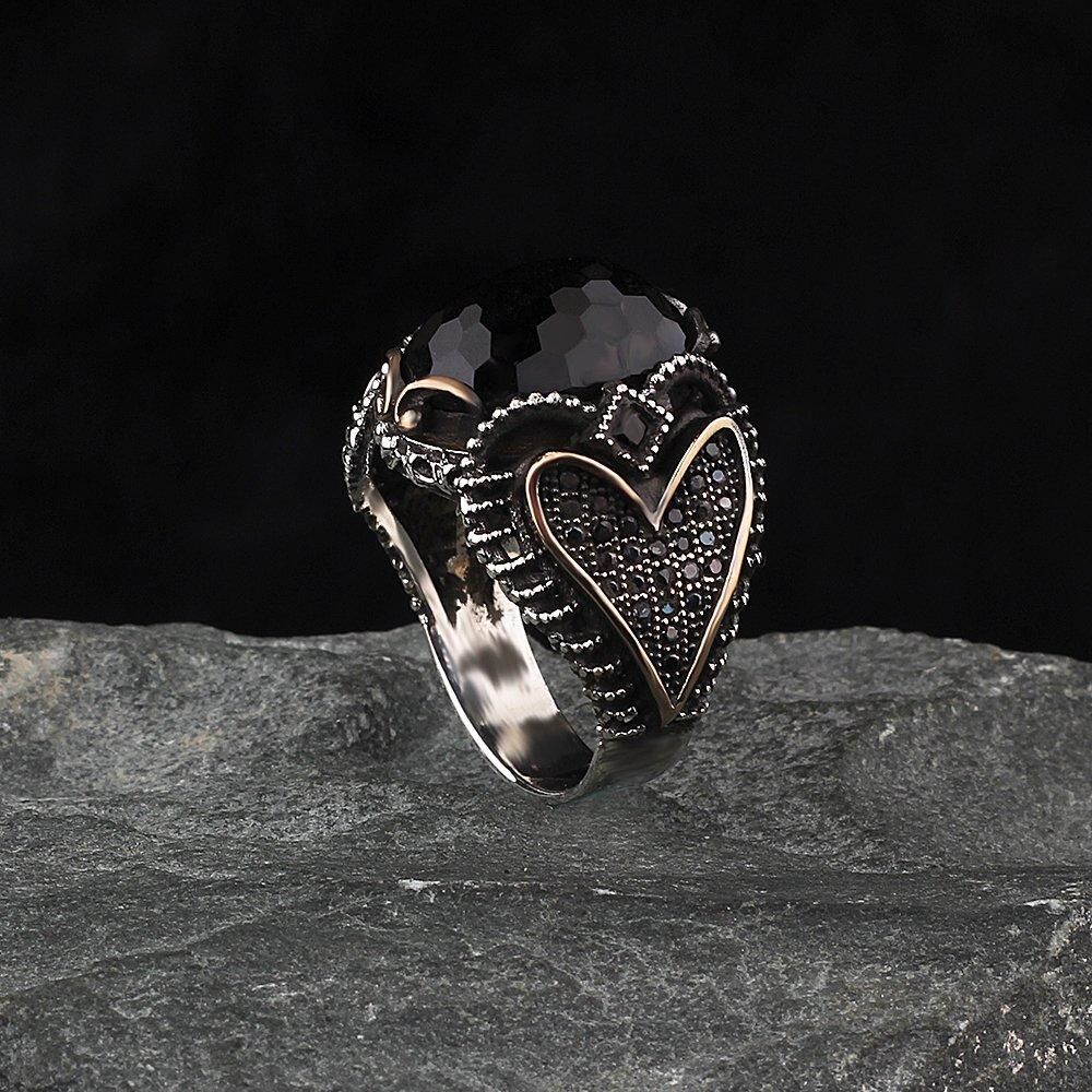 Men's Silver Ring in Distinctive Design with Zircon Stone - 1