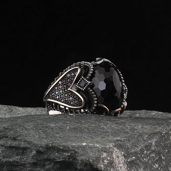 Men's Silver Ring in Distinctive Design with Zircon Stone - 2