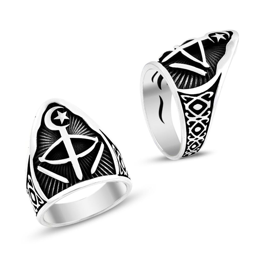 Men's silver ring, model of King Archell, with crescent and star engraving - 1