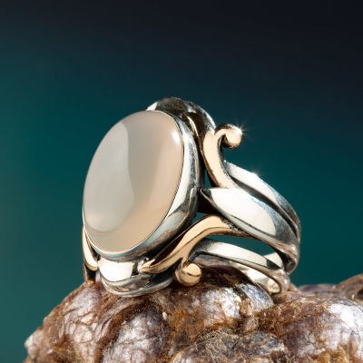 Men's silver ring of the Sultan Abdul Hamid series, the Sultan's ring with white onyx stone - 2