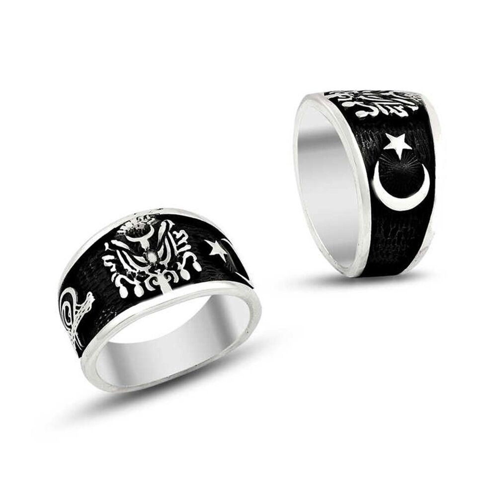 Men's silver ring, Ottoman design, with star and moon engraving - 1