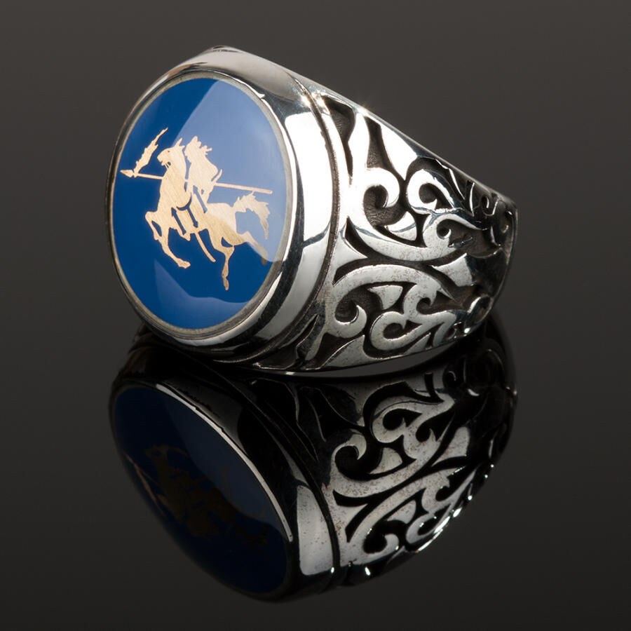 Men's Silver Ring with a Bblue Enamel Stone - 2