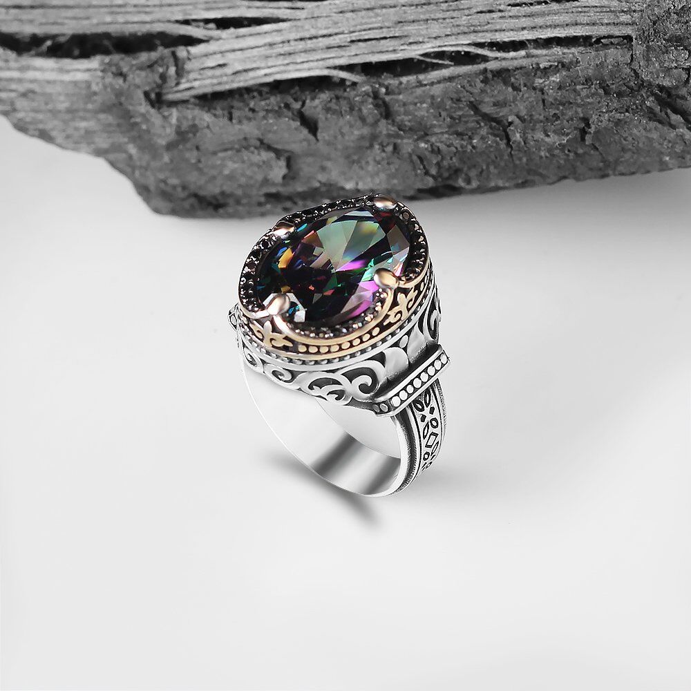 Men's silver ring with a distinctive topaz stone - 1