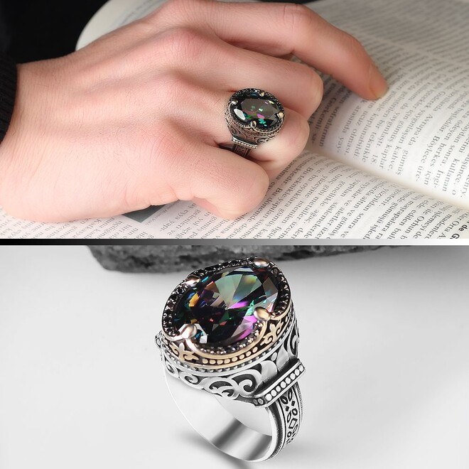 Men's silver ring with a distinctive topaz stone - 2