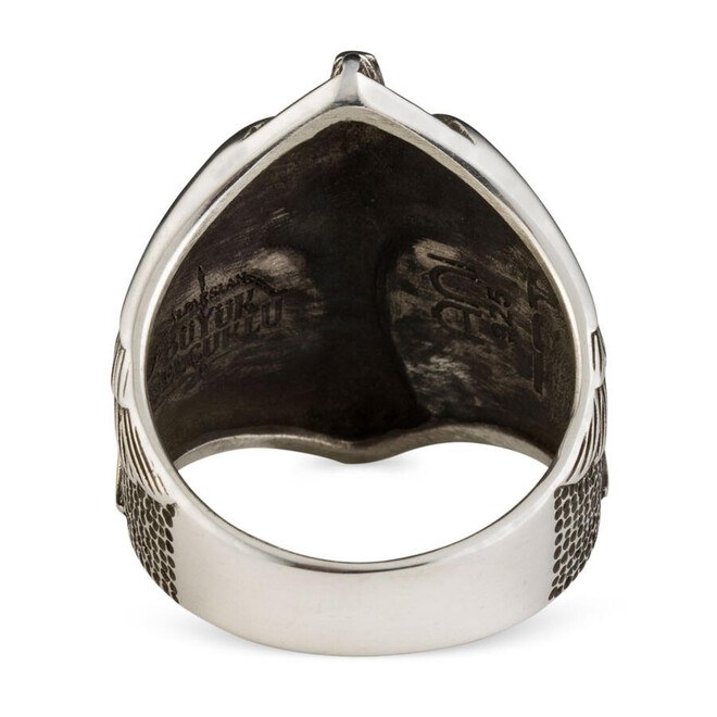 Men's silver ring with a falcon and arrow design - 3