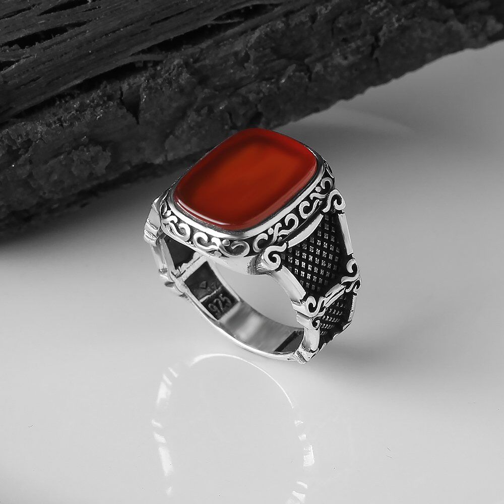 Men's silver ring with a square-shaped agate stone - 1