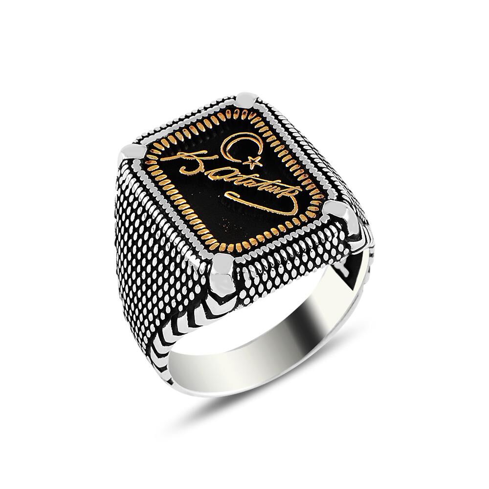 Men's silver ring with adjustable engraving - 1