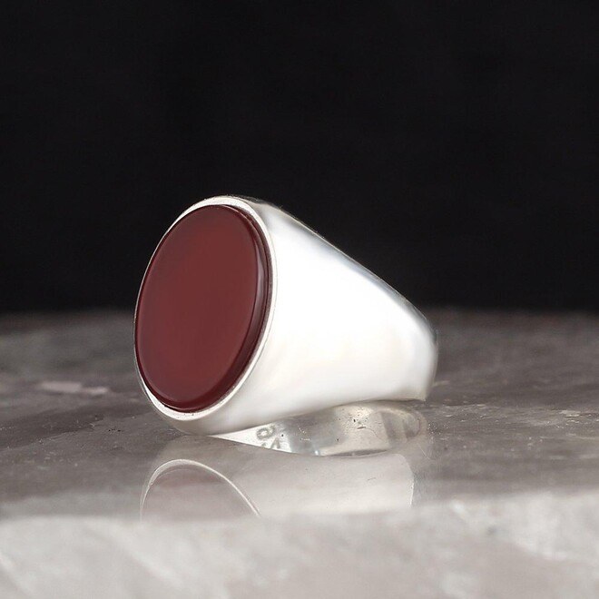 Men's Silver Ring with Agate Stone - 1