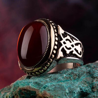Mens Silver Ring with Agate Stone - Mens Silver Rings - 2