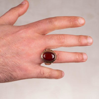 Mens Silver Ring with Agate Stone - Mens Silver Rings - 3