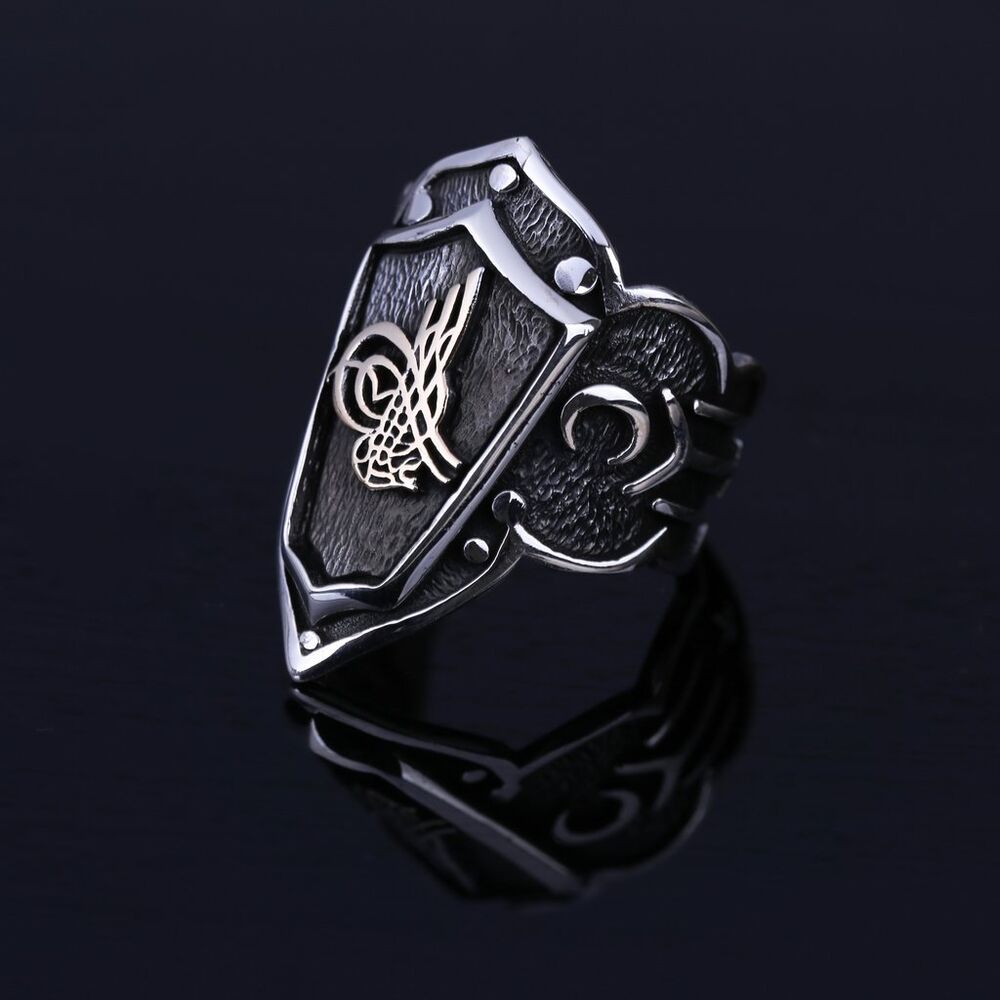 Men's silver ring, with an Ottoman thumb design, with a distinctive engraving - 1
