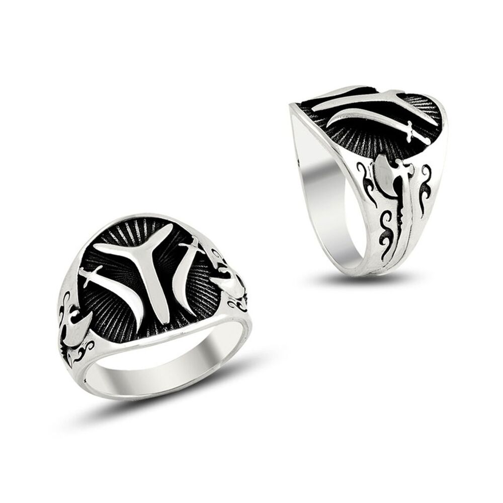 Men's silver ring with ax engraving and the symbol of the Kai tribe - 1