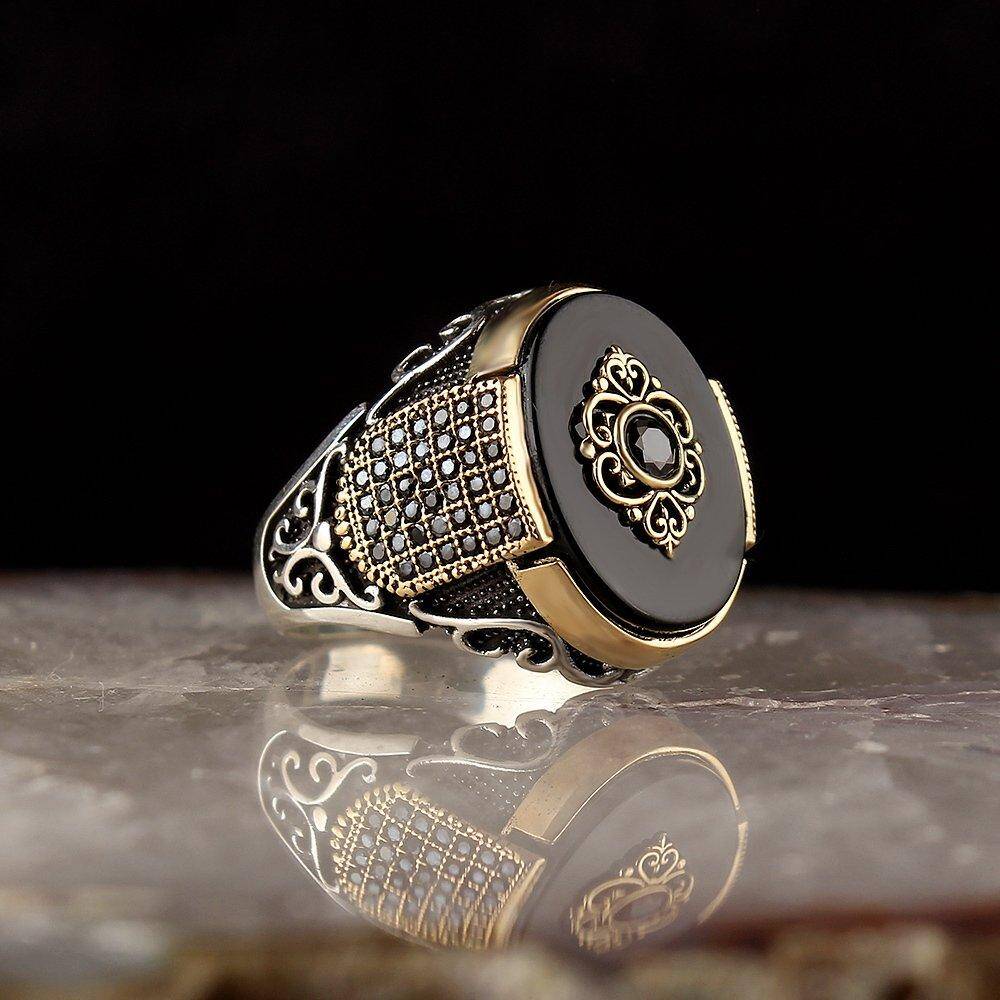 turkish jewelry 925 Sterling Silver black onyx stone Men Man ring ALL SİZE us 89 