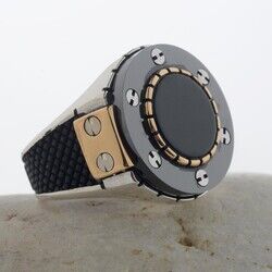 Men's silver ring with black onyx stone with time - 4