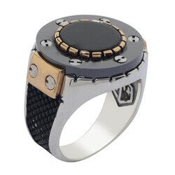 Men's silver ring with black onyx stone with time - 1