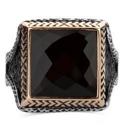 Men's silver ring with black zircon stone in a square shape - 2