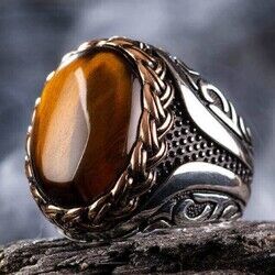 Mens silver ring with brown tiger eye stone - 2