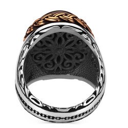 Mens silver ring with brown tiger eye stone - 3