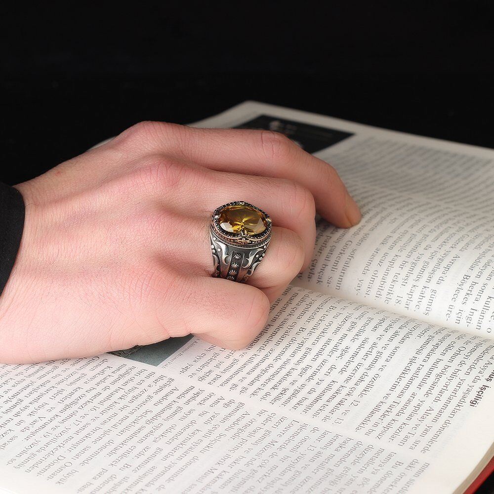 Men's Silver Ring with Citrine Stone - 2