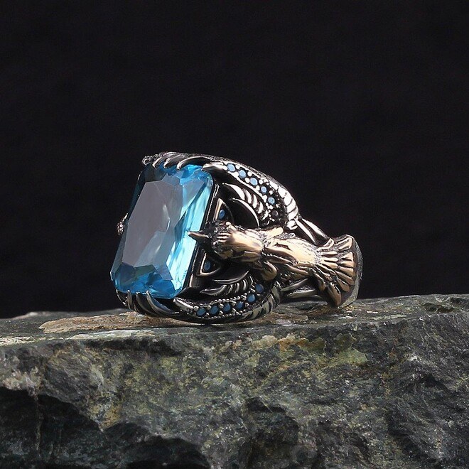 Fashionable Design Zircon Blue Stone Silver Mens Ring » Anitolia