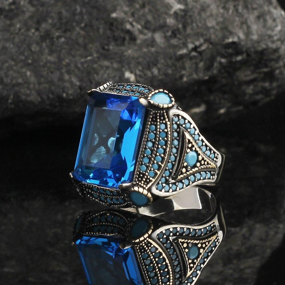 Men's silver ring with elegant topaz stone - 2