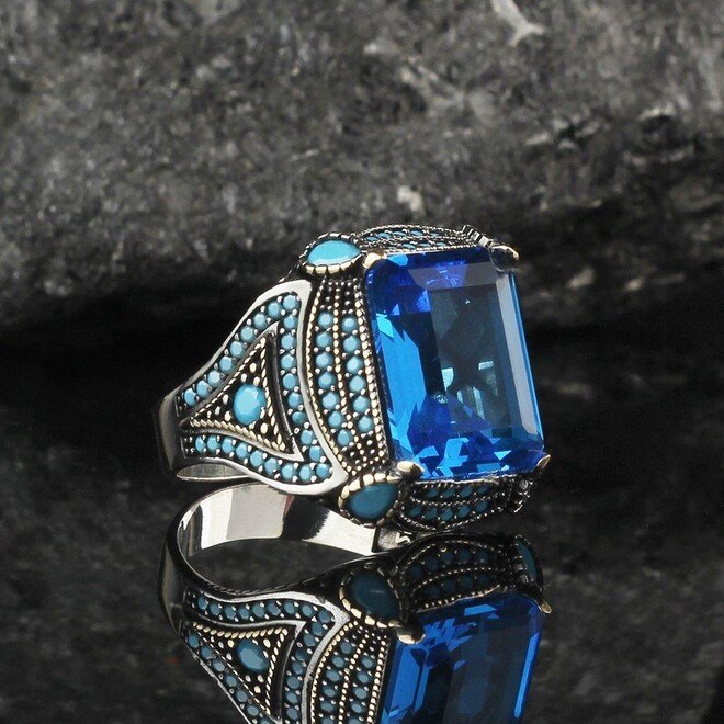 Men's silver ring with elegant topaz stone - 1