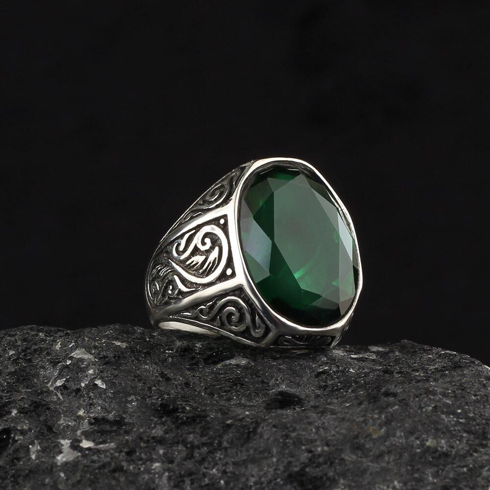 Men's silver ring with elegant zircon stone - 1