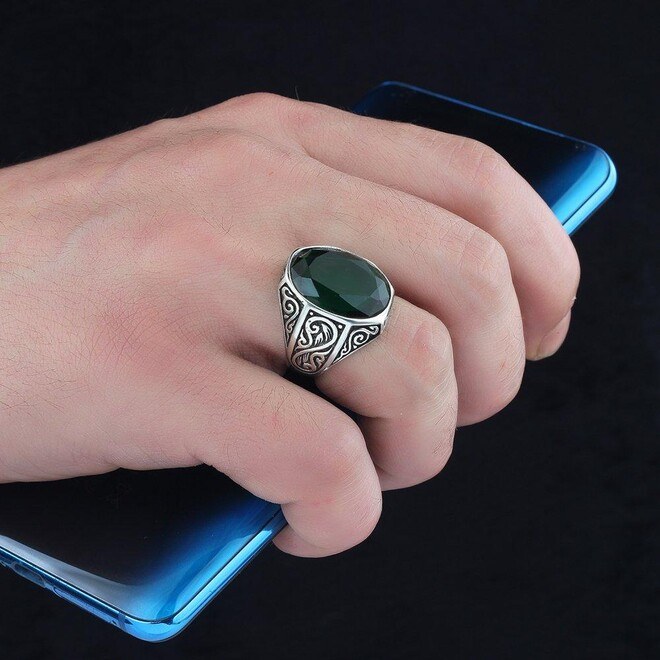 Men's silver ring with elegant zircon stone - 2
