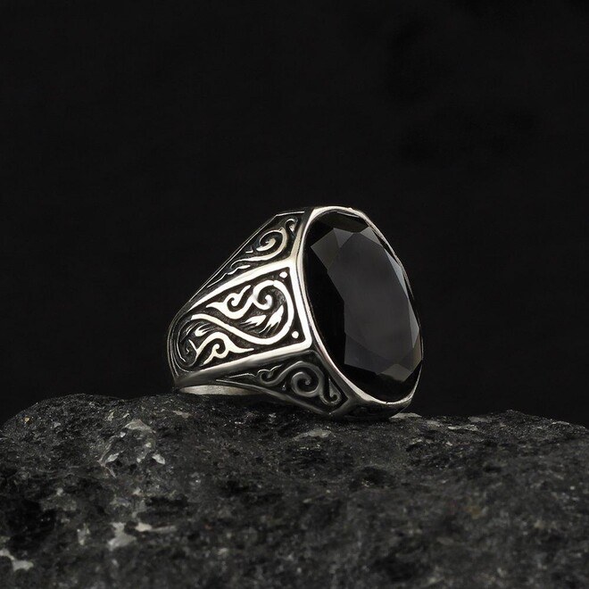 Men's silver ring with elegant zircon stone - 5