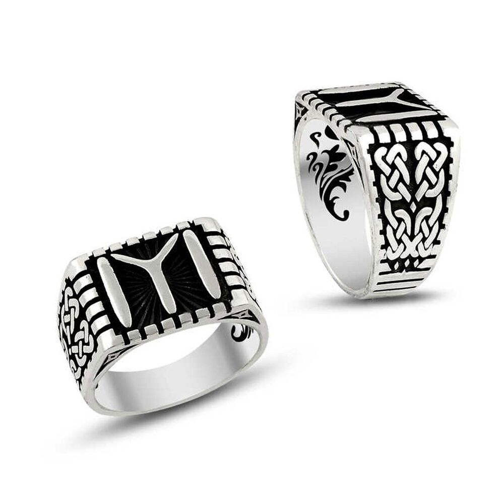 Men's silver ring with longitudinal decoration with kai inscription - 1