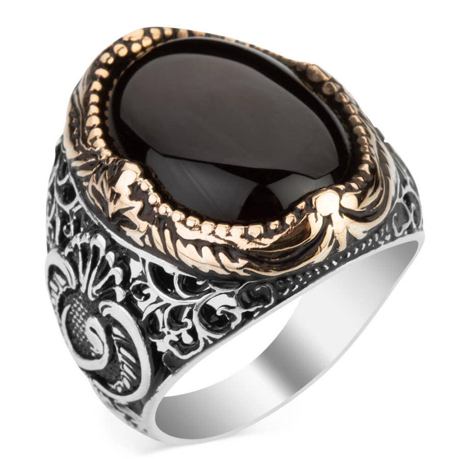 Black Onyx Stone Silver Men Ring | Boutique Ottoman Exclusive
