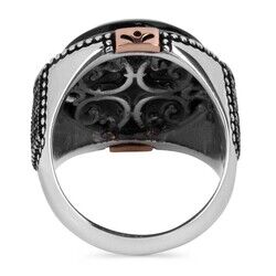 Men's silver ring with onyx stone, with a stylish circular design - 2