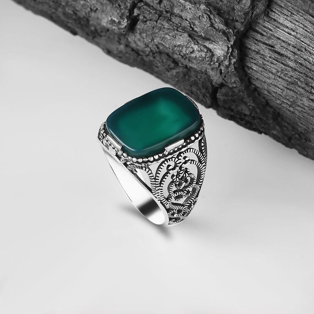 Men's silver ring with quiet agate stone - 1
