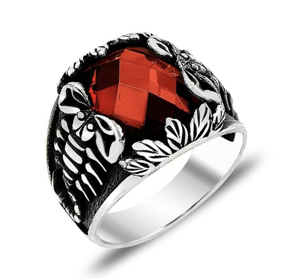 Men's silver ring with red scorpion stone - 1