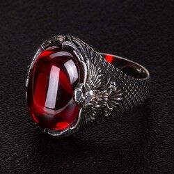 Men's silver ring with red stone with eagle engraving - 4