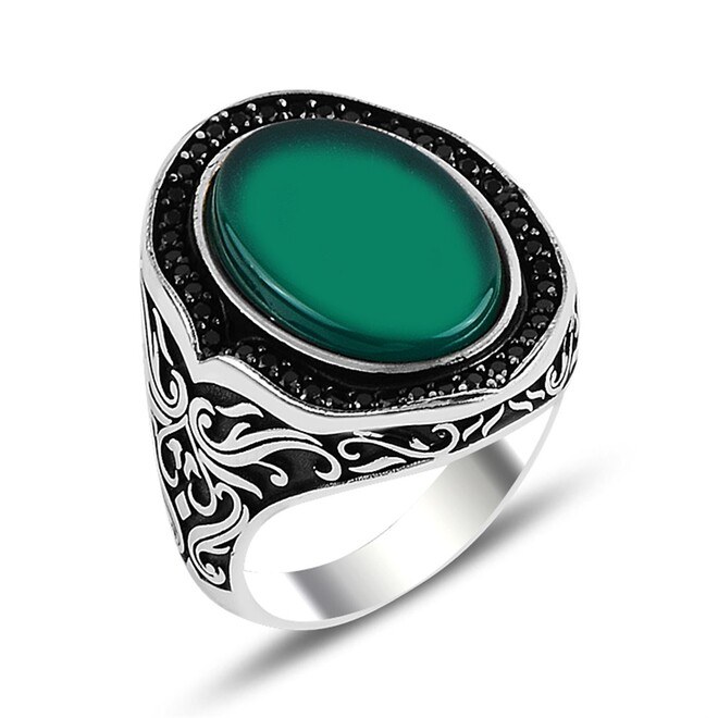 Men's silver ring with Seljuk agate stone - 2