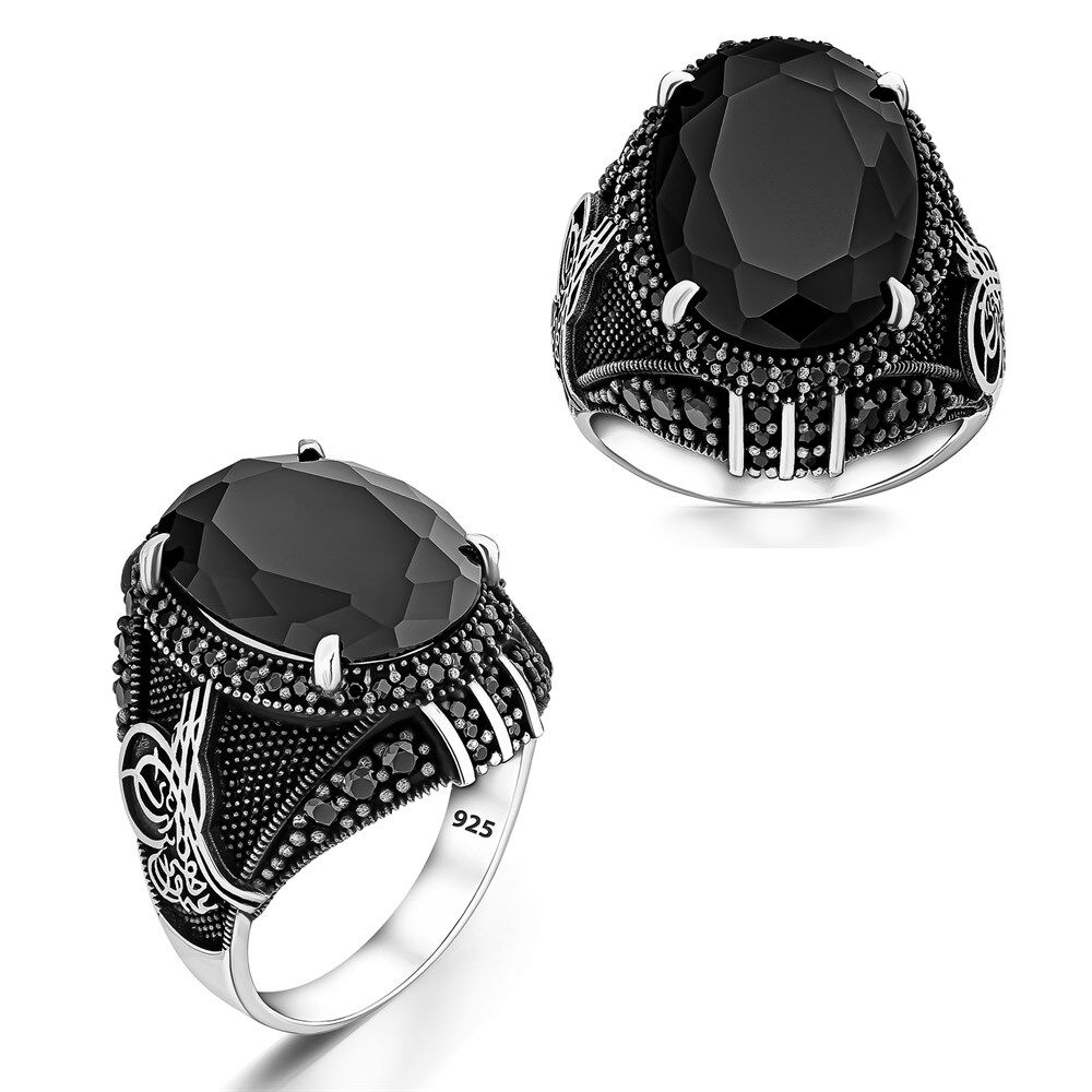 Men's silver ring with shining zircon stone - 3