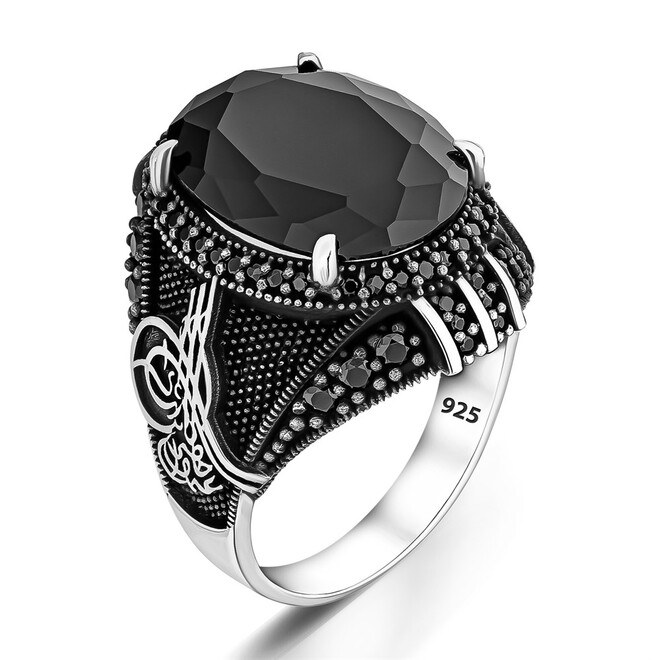 Men's silver ring with shining zircon stone - 4