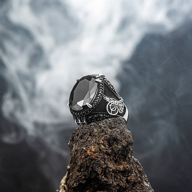 Men's silver ring with shining zircon stone - 5