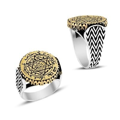 Anı Yüzük - Men's silver ring with Solomon's seal engraving, plated with bronze