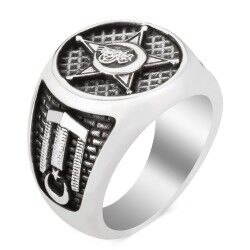 Men's silver ring with star of honor engraving in memory of canakkale's victory - 1